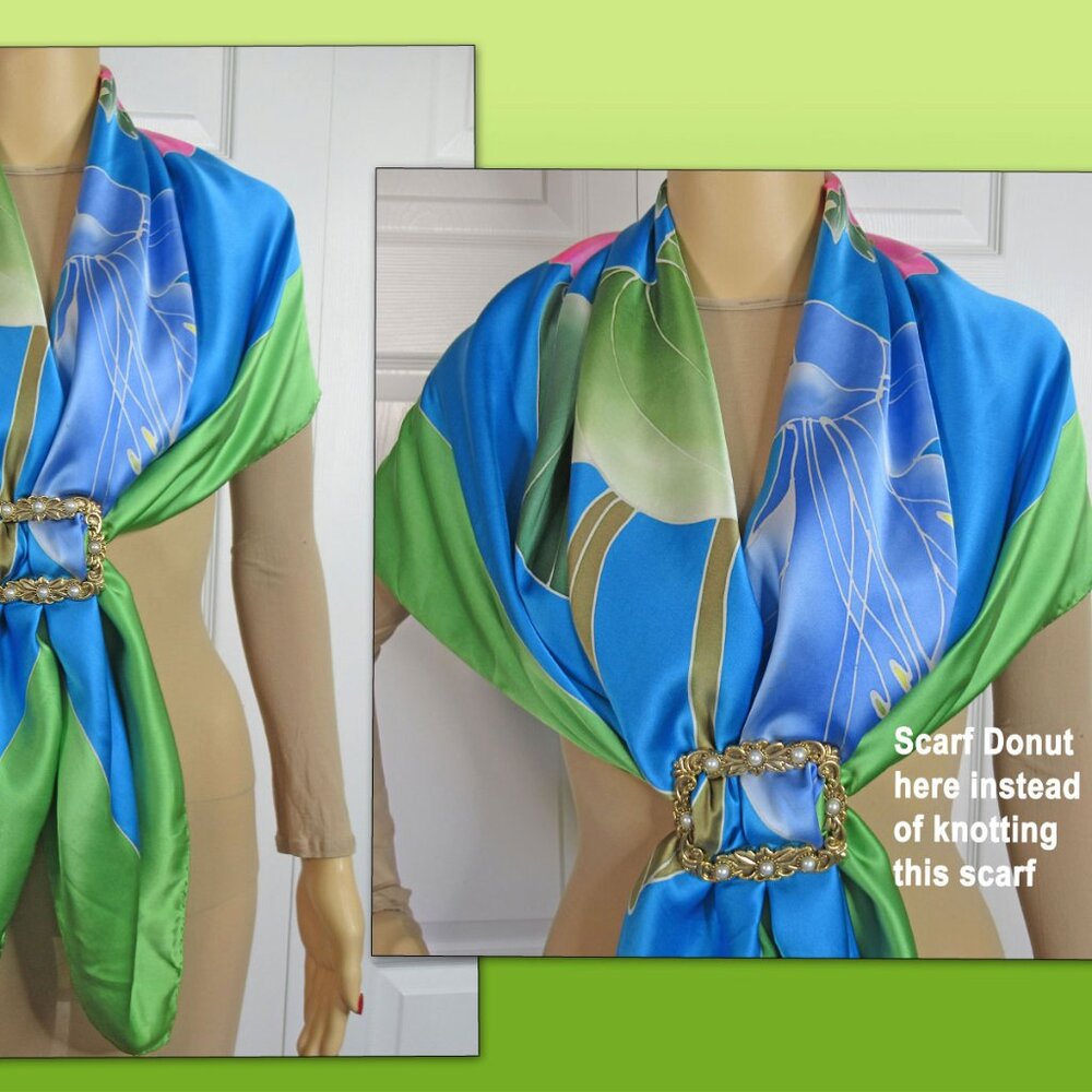 Tropical print 44 inch Scarf / Pareo / Shawl, Green, teal, pink blue floral - Picture 7 of 14